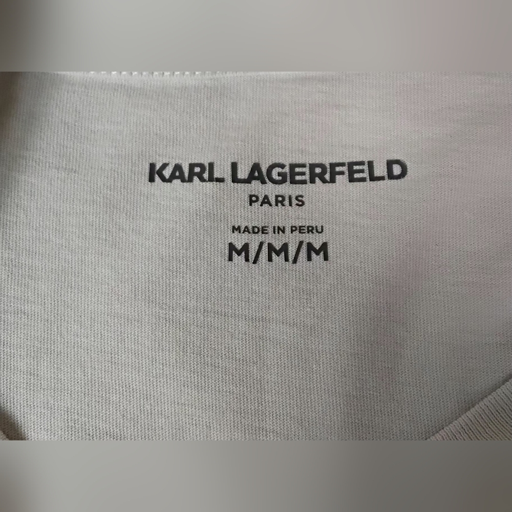 KARL LAGERFELD Men’s Short Sleeve T-Shirt Paris Size  Med Beige w/Black - Picture 3 of 9
